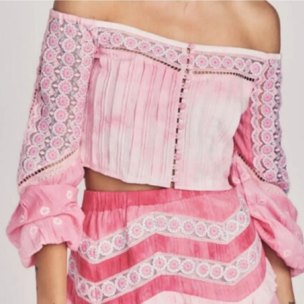 LoveShackFancy Perris Pink Zinnia Crop Top (2) Small